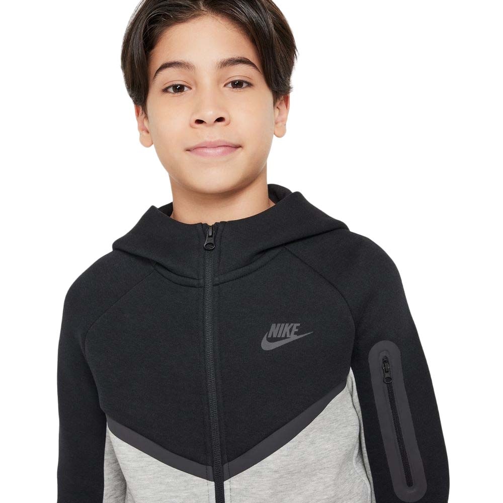 Nike NSW Tech Fleece Full-Zip Hettegenser Barn Sort/Grå