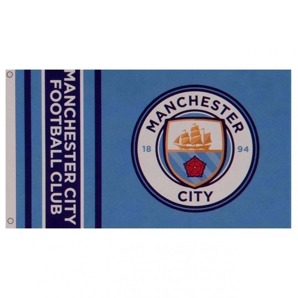 Official Product Manchester City Wordmark Stripe Flagg Lyseblå/Marine