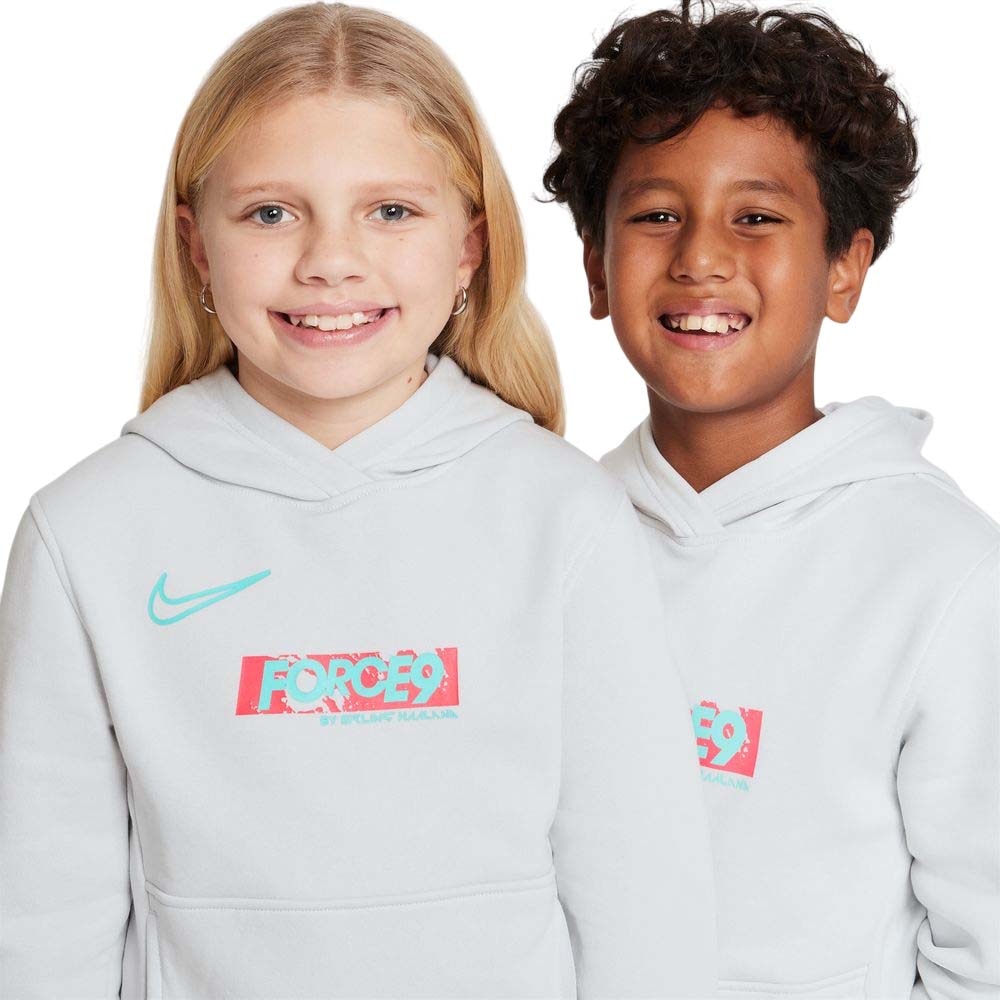 Nike Haaland FORCE9 Club Fleece Hettegenser Barn Grå/Turkis