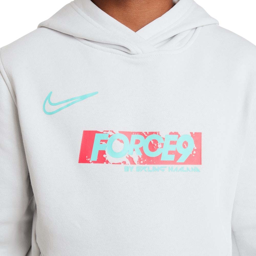 Nike Haaland FORCE9 Club Fleece Hettegenser Barn Grå/Turkis