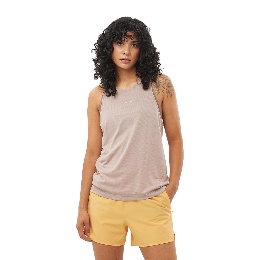 Salomon ShakeOut Core Tank Dame Rosa/Beige